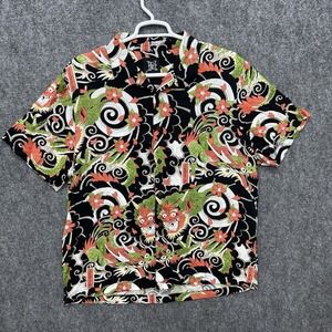 Ed Hardy button up shirt men's size XL Japanese dragon Hawaiian shirt tattoo